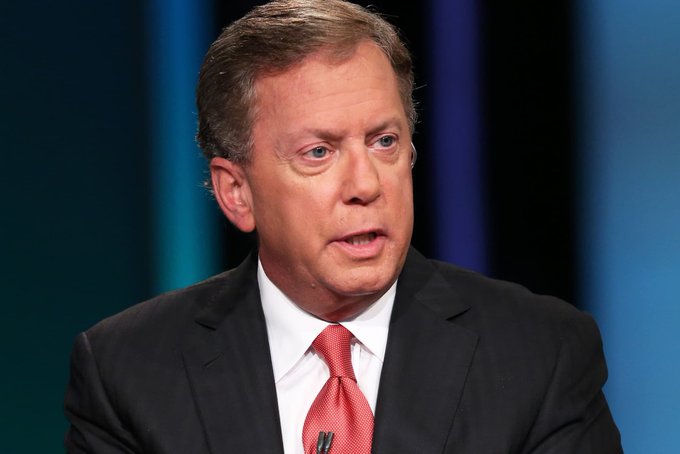 The image shows CME Group CEO Terry Duffy speaking, which directly relates to the accompanying post where he discusses the potential tax implications of U.S. perpetual futures and whether they could be classified as swaps rather than futures. His serious expression and formal business attire reflect the gravity of his comments on regulatory and tax matters affecting traders.