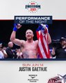 The image features a poster for an event called "Performance of the Night" featuring a man holding an American flag, celebrating his victory with both hands raised high. The poster also includes text that reads "No doubt that $WLFI is doing a really good job pushing #USD1 adoption globally". This suggests that the event might be related to cryptocurrency or digital currency and could potentially involve Bitcoin or other forms of digital assets.