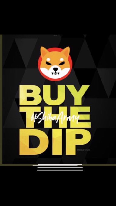 The image features a poster with an orange and brown Shiba Inu dog head, which is the main focus of the design. The text "Buy the Dip" is written below the dog's face, creating a connection between the dog and the concept of cryptocurrency trading or investing in cryptocurrency markets.