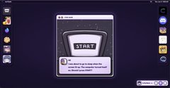 The image shows a computer screen displaying an application called "Start" with a message that reads, "Focus on what is in the image and how it relates to the post." The background of the image is dark purple, which contrasts with the white text on the screen. There are several other applications visible on the screen as well.