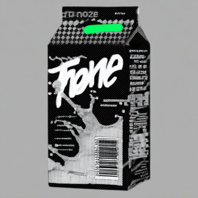 A black-and-white stylized carton labeled 'BONE' with a halftone dot pattern design and the tagline 'bro noize'.