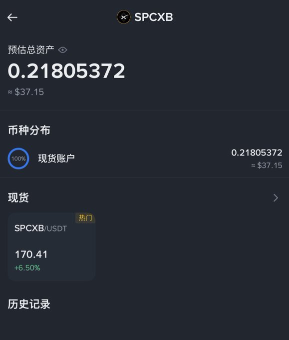 The image shows a phone screen displaying a message about an investment opportunity related to Bitcoin, specifically with SpaceX as the company being invested in. The text on the screen indicates that the user has already invested $37 into this particular stock.