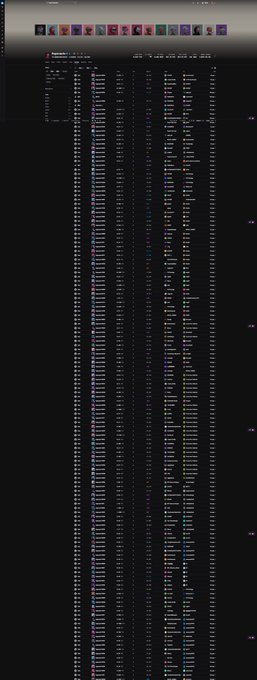 A dark interface displaying a long list of colorful square icons or tokens, possibly from a digital collection or marketplace, arranged in rows.