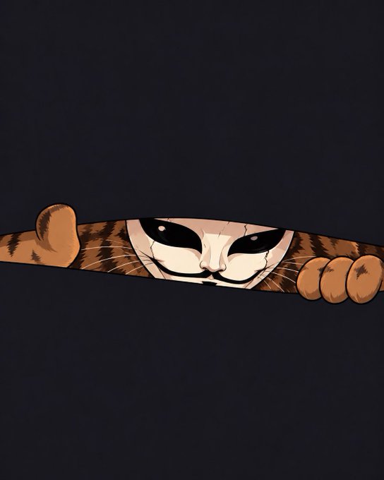 An illustration shows a mischievous cat's face peeking through a horizontal gap in a dark blue wall, with brown-striped paws gripping the edges.