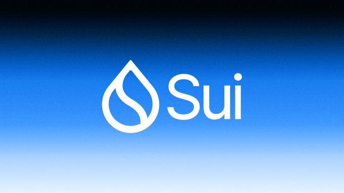 The Sui cryptocurrency logo featuring a water droplet design against a blue gradient background.