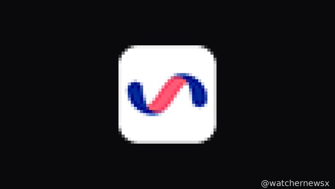 The image shows a stylized app icon featuring a blue and red "V" or wave-like logo on a white rounded square background, set against a black backdrop. The handle "@watchernewsx" appears in the bottom right corner, suggesting this represents the Ualá neobank app following news of Tether's $20 million investment in the Argentine fintech's $197 million funding round.