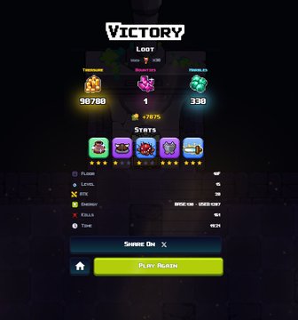 The image displays a "VICTORY" screen from a game, showing a loot summary with rewards including 90,780 treasure coins, 1 dreamcube, and 330 pirate bits, along with stats like 67% accuracy, 17 kills, and 4:51 time. The caption relates to the post by illustrating a successful game run, likely used as a visual to accompany the discussion about the daily grind, rewards, and the challenge of reaching top 300.