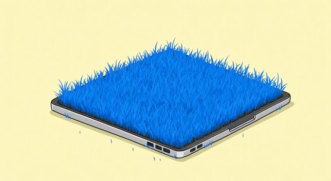 The image features an open laptop with a square piece of blue carpet covering its base. The carpet appears to be made from grass or fake grass material, giving the laptop a unique and creative appearance. The text accompanying the image reads "Base isn' just another Layer 2. It'S becoming a place where builders create, communities grow, and users explore new opportunities every day @base Every interaction matters. Every contribution adds value". This message emphasizes the importance of collaboration and creativity in utilizing the base to its full potential.