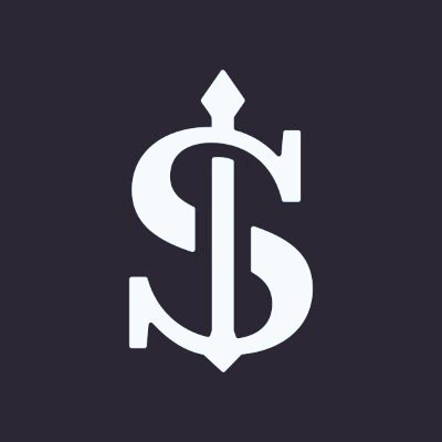 Monochrome logo featuring a stylized monogram combining the letters 'S' and 'D' with a diamond accent on top, set against a dark navy background.
