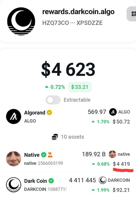 This is a screenshot of an app called DarkCoin, which appears to be a payment method for rewards, raffles or prizes that involve purchasing products such as skulifrens through a website hosting by @DarkCoinASA (DarkCoin.com). A user has just completed the purchase and will receive their reward in the coming week after making 100% of their payment through this app. The app also displays an option to enter their name on the screen, which may be useful for customer service or tracking purposes.
