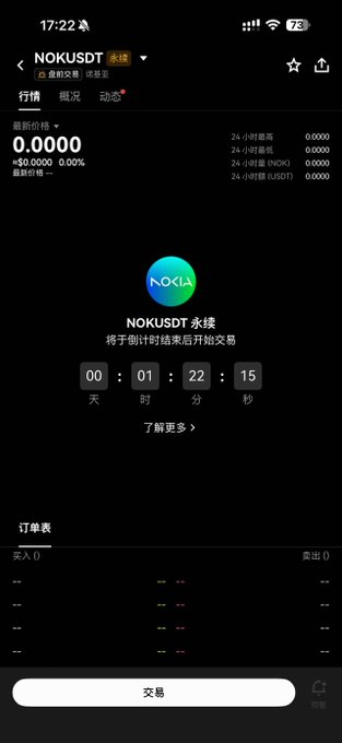 The image shows an iPhone screen displaying a stock trading app with a clock showing the time as 1:22 PM. The app has a green background and features a list of stocks, including one called "NOKUSDT". The user's name is also visible in the app.