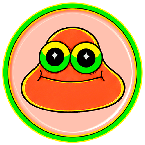 The image features a cartoon character with big, green eyes and a red face that looks like a blob of goo. The character appears to be smiling, giving off a friendly vibe. The background of the image is white, which contrasts nicely with the vibrant colors of the character's face. There are no other objects or texts in the image, making it a simple and uncluttered composition focused on the cartoon character.