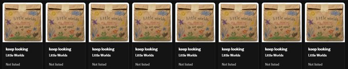 Eight identical app store listings for 'Little Worlds' are displayed in a row, all marked as 'Not listed' with the phrase 'keep looking' beneath each.