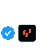 Two app icons on a white background: a blue verification checkmark badge and a black square icon with an orange geometric logo.