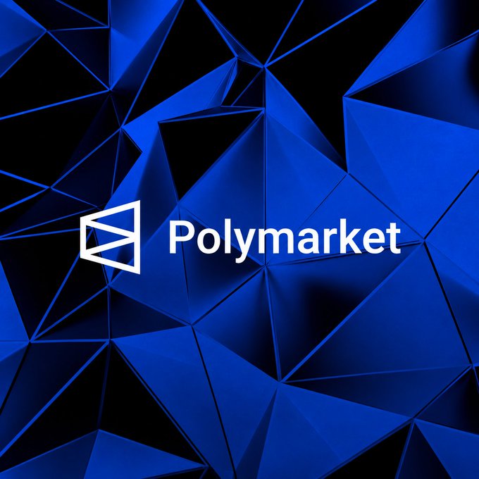 The image features the Polymarket logo displayed in white text alongside its geometric emblem, set against a dark blue polygonal background. The branding visually corresponds to the accompanying post about Polymarket's recent $10 million fraud attempt and the compromise of approximately 500 user accounts, serving as the official imagery for the company at the center of the reported security incidents.