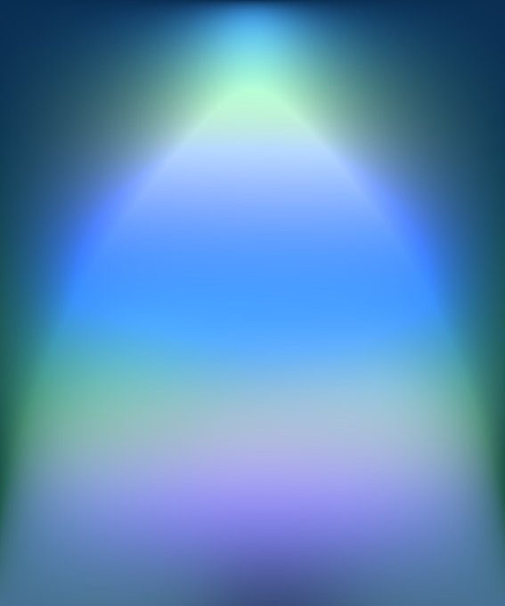 A luminous, ethereal composition of soft blue and green gradients fading into dark edges, resembling a glowing celestial body or otherworldly aura. The image visually embodies the "Cosmic Night" title from the post, evoking a dreamy, cosmic atmosphere befitting its onchain 1/1 NFT status for the Summer Comes Undone exhibition.