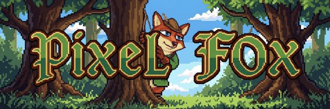 Pixel-art logo reading "PIXEL FOX" featuring a smiling fox peeking from behind a tree with a bow, perfectly illustrating the post's narrative of a sly, Robin Hood–style archer targeting crypto whales within a community-driven meme project branded $PIXLFOX.