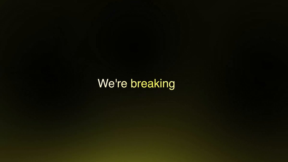 The image features an advertisement for a cryptocurrency called "We're Breaking" that uses a black background with yellow text. The text reads "We're breaking", which could be interpreted as a statement about the current state of the cryptocurrency market or a promotional message related to the crypto fund.