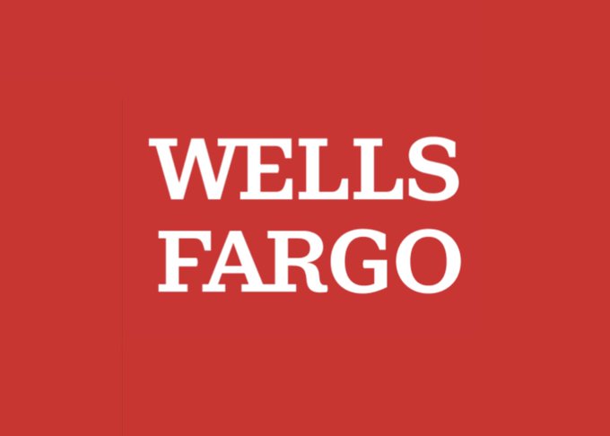 The Wells Fargo logo displayed as white text on a red background.
