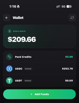 A mobile wallet screen displays an available balance of $209.66, with holdings including $5.96 in Pack Credits, $203.70 in USDC on Solana, and $0.00 in USDT on Solana. The post "Boys dey sleep I don comot $200 here" aligns with the image, as the wallet shows the user has successfully withdrawn or earned over $200.