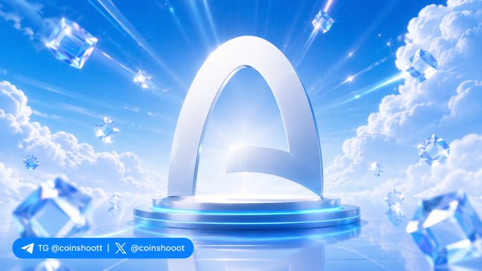 The image displays a stylized, futuristic logo of the letter "A" set against a bright blue sky with clouds and floating crystals, along with watermarks for "TG @coinshoott" and "@coinshoott," visually representing the upcoming Arc mainnet launch and bridge preparation noted in the post.