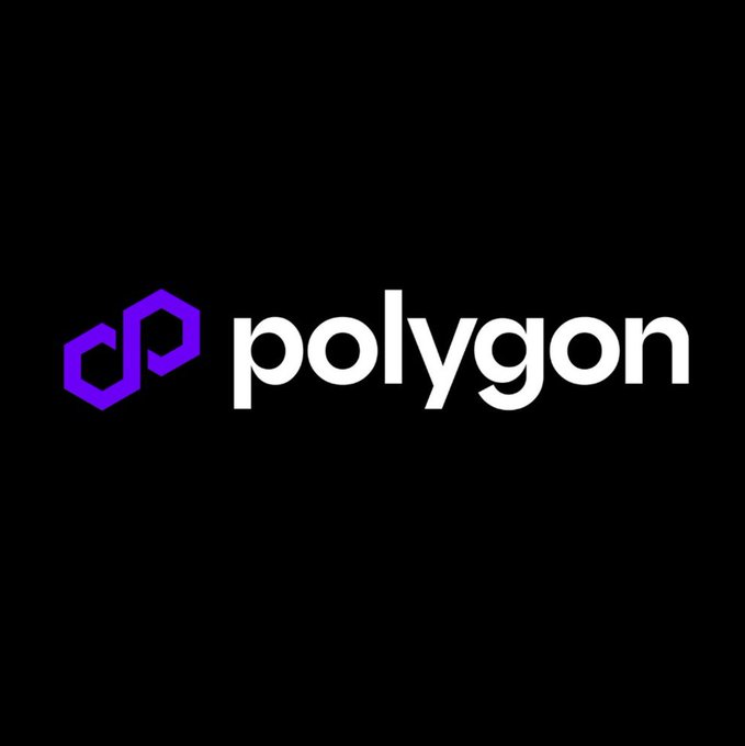 The Polygon blockchain logo featuring purple interlocking hexagons next to the word 'polygon' in white text on a black background.