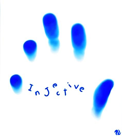 A blue handprint with the word 'Injective' written across the palm in handwritten-style blue text on a white background.