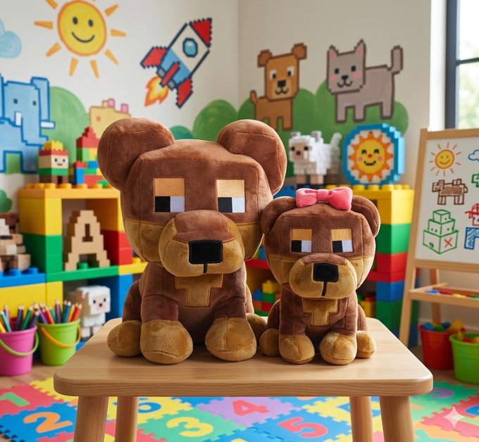 In the image, there are two stuffed animals sitting side by side on a wooden table. One of them is brown with a bow around its neck, while the other one is brown as well but without any accessories. The background features a colorful mural depicting various cartoon characters and animals, including a rocket ship. The text "The Do Only Good Everyday Foundation Will Change the World!" is also present in the image.
