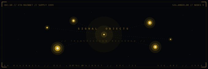 The image features a long, black banner with yellow circles scattered across it. The text "signal objects" is written at the top of the banner, while "raffling out 10 GTD spots for @SIGNAL_OBJECTS requirements to enter: Follow me, @SIGNAL_OBJECTS and @mapemanftcircle ... Tag two friends ... Drop your EVM wallet below". The image also contains a link that reads "@signalmanifest.com" and another link that says "like & rt their pinned post".