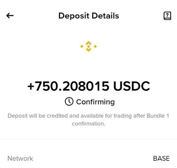 A mobile wallet screen shows a “Deposit Details” confirmation for **+750.208015 USDC**, with the status “Confirming” and network **BASE**. The deposit notice says funds will be credited and available for trading after Bundle 1 confirmation, illustrating the post’s claim that AXIS users are receiving substantial community airdrops.