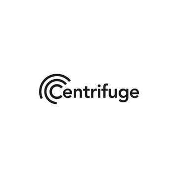 A black logo on a white background featuring curved concentric lines beside the word 'Centrifuge'.