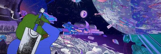 A colorful surreal sci‑fi scene shows a green character riding a blue creature through a cosmic, token-themed world. A visible “INK” label and floating crypto-style symbols reinforce the post’s reference to the anticipated $INK TGE in September.