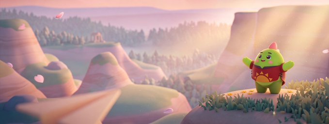 The image features a green character, possibly a frog or a monster, standing on top of a cliff with its arms raised high into the air. The character appears to be in a state of excitement or celebration as it looks out over the landscape below. In the background, there are mountains and trees that add depth and context to the scene.

The image is related to the post because it showcases an AI-powered Sleep Coach platform developed by @sleepagotchi. The character represents the AI's ability to analyze sleep patterns and provide personalized recommendations for improving sleep quality. The character's raised arms symbolize a sense of achievement or progress in this endeavor, as well as the excitement of embarking on a new chapter in its mission to help people achieve better sleep health.