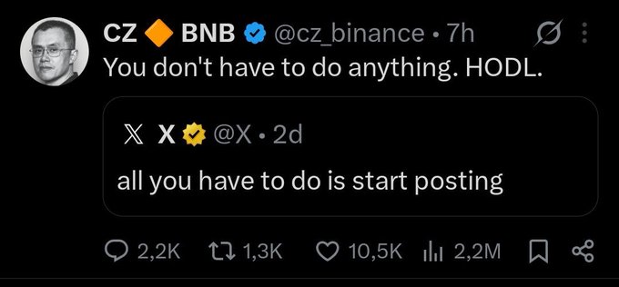 The image features a black background with white text that reads "All you have to do is start posting". The text is written in a block style font, which gives it a more formal appearance. The image also includes a photo of a man's face on the left side and a logo for Binance Coin on the right side.