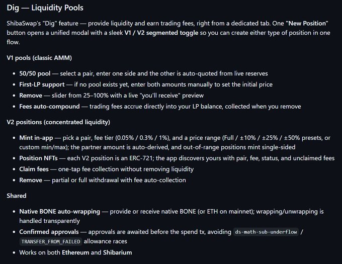 The image shows a black text box with information about liquid pools, including details such as fees, positions, and types of pools available for trading. The text also mentions that there are two different types of pools - V1 and V2. The main focus is on the V1 pool, which has been described in detail within the image.