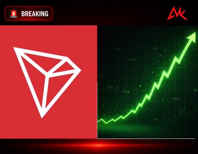 The image shows a "BREAKING" news graphic featuring the TRON (TRX) logo alongside a green upward-trending chart, illustrating TRON's milestone of reaching 97.8 million unique stablecoin holders as reported by RWA.xyz.