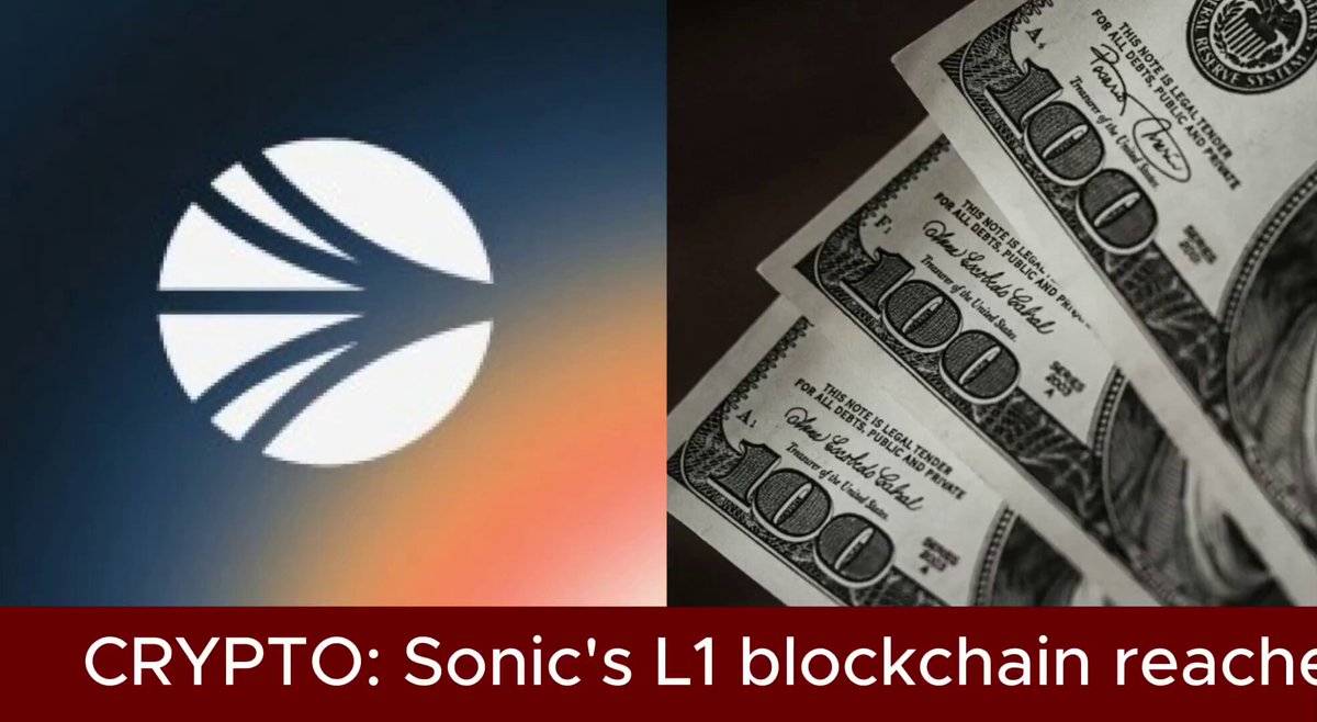 The image features a logo for Sonic Labs, which is a company that specializes in blockchain technology. The logo consists of a white circle with an orange line through it, accompanied by the text "Crypto: Sonic's L1 Blockchain Reach". This suggests that Sonic Labs is actively involved in the development and implementation of blockchain technology.