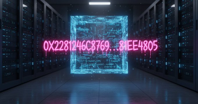 The image shows an office setting with a large room filled with computer servers, including numerous racks of computers. In the middle of this room is a neon "X" sign that appears to be emitting a glow from underneath. The text on the sign is blurry and difficult to read, but it says "Ox22X1C46C46". This suggests that the image may have been taken in an office environment or tech-related setting, as the presence of servers and computer racks typically indicate a business or technical context where information technology plays a crucial role.