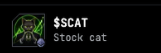 Token icon and ticker '$CAT' labeled 'Stock cat' on a dark background.
