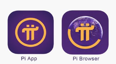 The image shows two app icons side by side: the "Pi App" (purple icon with an orange Pi symbol) and the "Pi Browser" (purple icon featuring the Pi symbol over an Earth globe), representing the two Pi Network applications compared in the post. The accompanying text discusses the user's personal habit of opening the Pi Mining App daily for routine mining tasks while rarely using the Pi Browser due to limited ecosystem engagement.