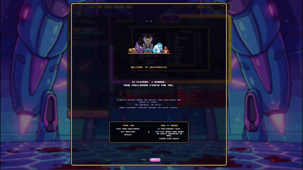 The image features a screenshot of an online gaming tutorial for the game "Illuvium Deathmatch". The tutorial covers two different modes, free mode which has no cost and standard mode, with potential negative consequences for players who fail to follow the guidelines or earn low scores in the growth pot. The background showcases purple, blue, and white elements characteristic of the game's aesthetics.