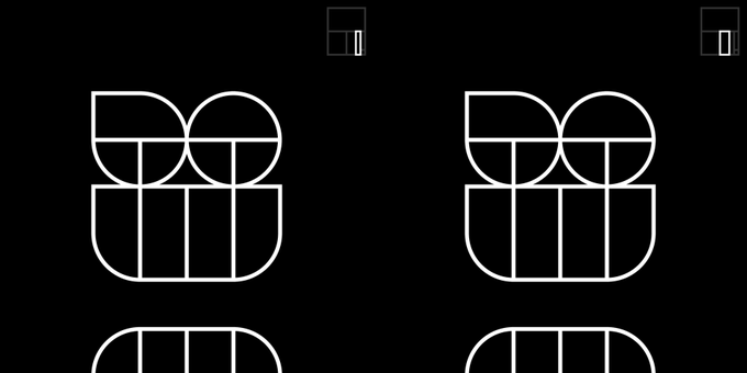 The image displays a stylized geometric logo featuring repeating "DO" letterforms rendered as overlapping D-shapes in white outline against a black background, appearing in both a stacked and side-by-side arrangement with small numeric markers at the top. This minimalist, technical aesthetic visually echoes the digital, on-chain nature of the NFT acquisition announcement in the accompanying post, where Node 0xc510...f289 purchased Unrevealed NFTs #11008 (Ed. 10) and #9855 (Ed. 5) for Ξ0.233 ETH.