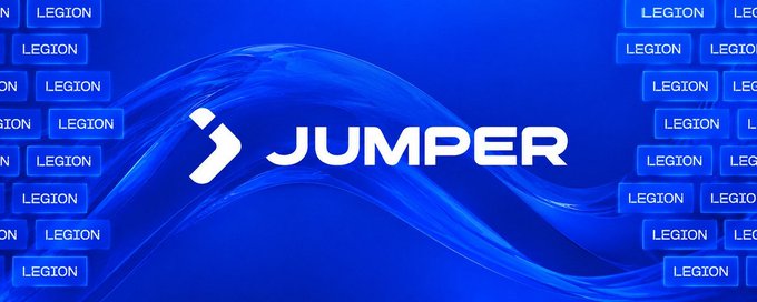 A blue promotional graphic displays the "JUMPER" logo in white, surrounded by repeating "LEGION" badges and abstract blue wave designs.