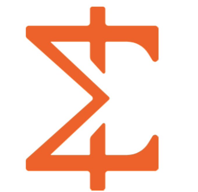An orange logo featuring an interlocking design of a Greek sigma symbol and a cross, centered on a white background.