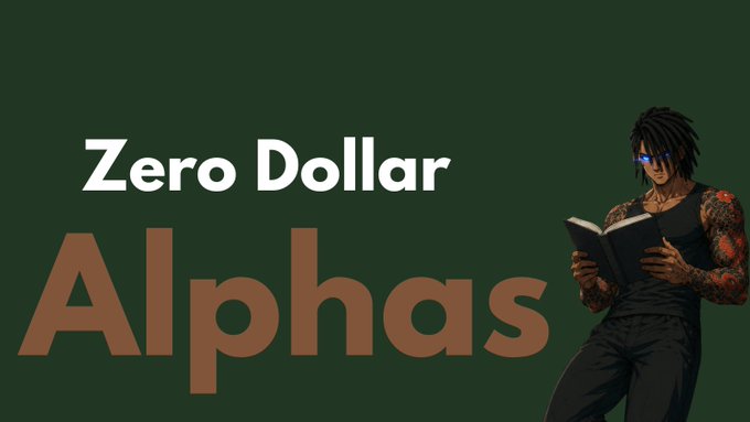 The image features the text "Zero Dollar Alphas" alongside an illustrated character with dreadlocks, sunglasses, and tattoos reading a book. The accompanying post promotes signing up for "AP Collective," suggesting that zero-cost knowledge and free platform access can give creators an edge—aligning with the "Zero Dollar Alphas" theme of gaining valuable opportunities without upfront investment.
