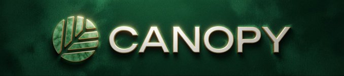 A logo for 'CANOPY' displayed in metallic gold lettering against a dark green textured background.