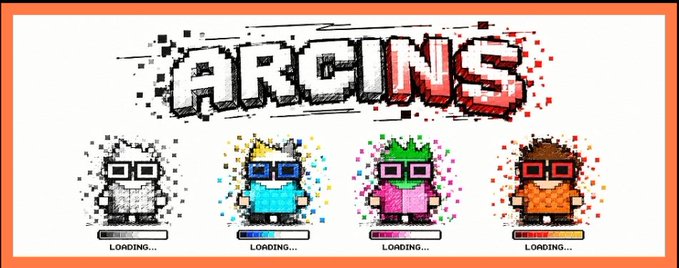 A pixel art graphic displaying the word "ARCOINS" above four colorful pixel-art characters, each labeled "LOADING..." with progress bars below.
