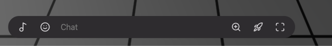 A dark-themed chat interface input bar featuring a TikTok logo, an emoji icon, a "Chat" text field, a smiley face icon, a rocket icon, and a fullscreen toggle.