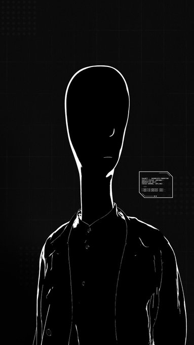A minimalist digital illustration of a faceless figure with a blank oval head, wearing a collared shirt against a black background, featuring a small text box labeled 'PROFILE - SAMPLE - 3'.