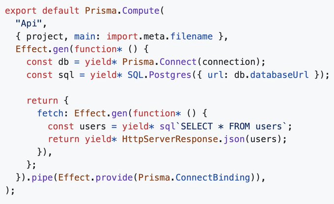 This image shows JavaScript code that defines an Alchemy Compute API endpoint using Prisma and SQL.Postgres to fetch users from a database and return them as JSON via HttpServerResponse. The code demonstrates how Alchemy's Compute framework abstracts away cloud-specific infrastructure, letting developers write portable database queries (Prisma + SQL.Postgres) that "make the whole cloud look the same" by running consistently across providers.